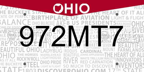 972MT7 Ohio License Plate