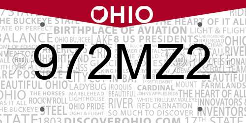 972MZ2 Ohio License Plate