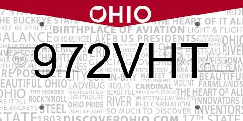 972VHT Ohio License Plate