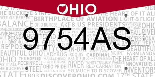 9754AS Ohio License Plate