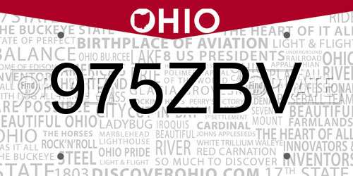 975ZBV Ohio License Plate
