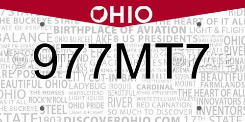 977MT7 Ohio License Plate