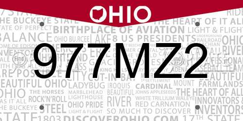 977MZ2 Ohio License Plate