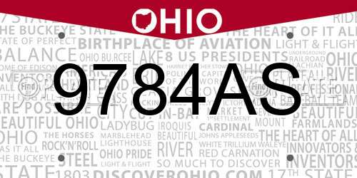 9784AS Ohio License Plate