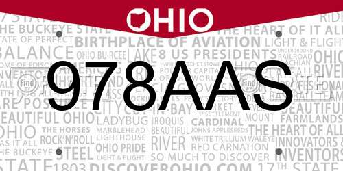 978AAS Ohio License Plate