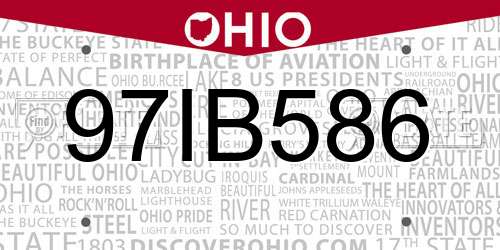 97IB586 Ohio License Plate