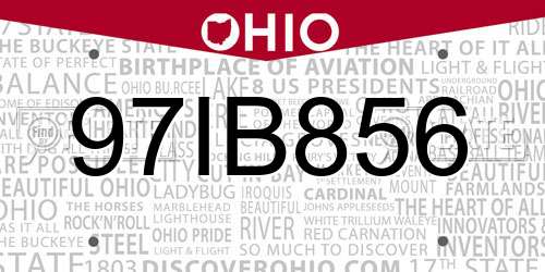 97IB856 Ohio License Plate