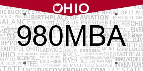 980MBA Ohio License Plate