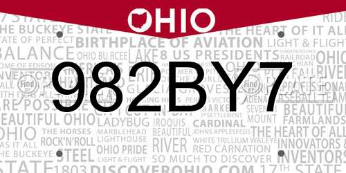 982BY7 Ohio License Plate
