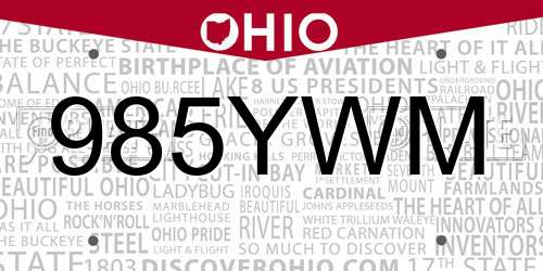 985YWM Ohio License Plate