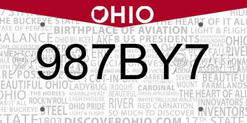 987BY7 Ohio License Plate