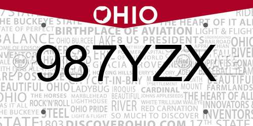 987YZX Ohio License Plate