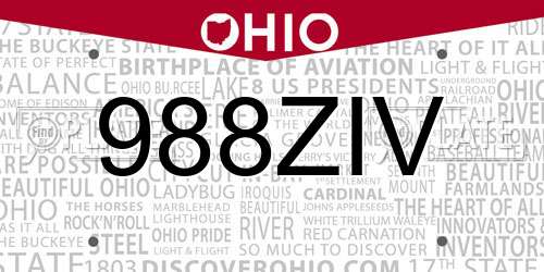 988ZIV Ohio License Plate