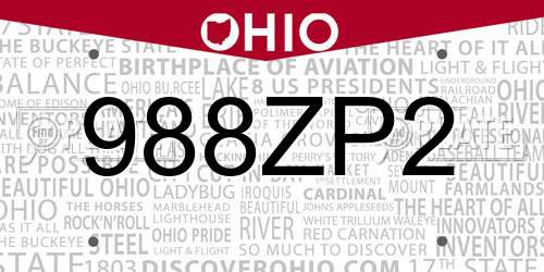 988ZP2 Ohio License Plate