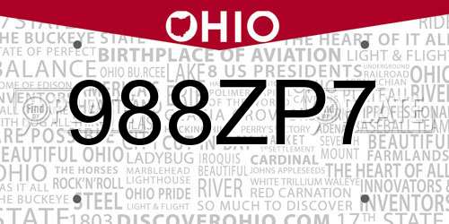 988ZP7 Ohio License Plate