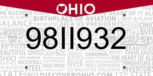 98II932 Ohio License Plate