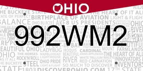 992WM2 Ohio License Plate