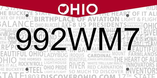 992WM7 Ohio License Plate