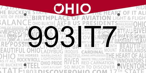 993IT7 Ohio License Plate