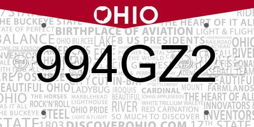994GZ2 Ohio License Plate