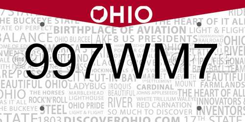 997WM7 Ohio License Plate