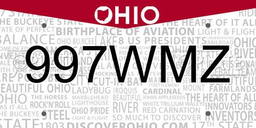 997WMZ Ohio License Plate
