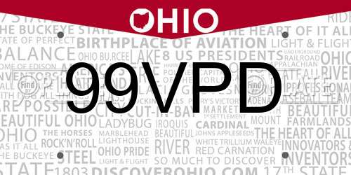 99VPD Ohio License Plate