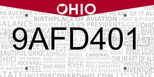 9AFD401 Ohio License Plate