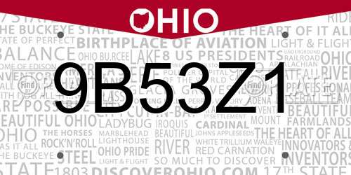 9B53Z1 Ohio License Plate