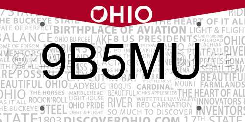 9B5MU Ohio License Plate