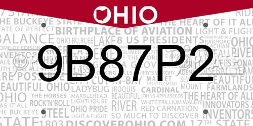 9B87P2 Ohio License Plate