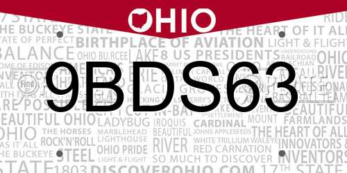 9BDS63 Ohio License Plate