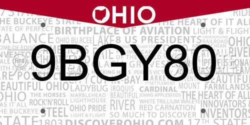 9BGY80 Ohio License Plate