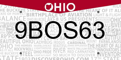 9BOS63 Ohio License Plate