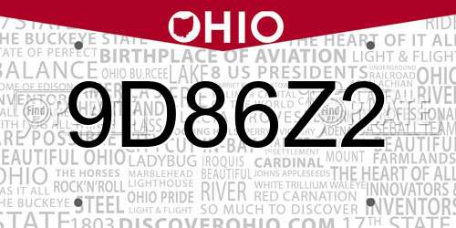 9D86Z2 Ohio License Plate