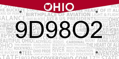 9D98O2 Ohio License Plate