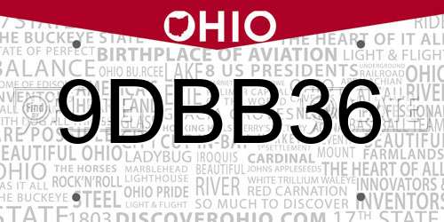 9DBB36 Ohio License Plate