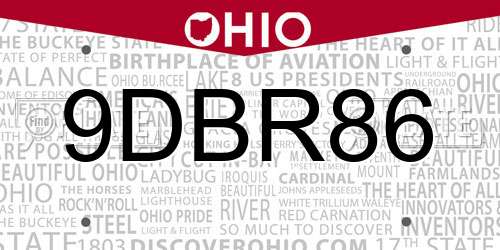 9DBR86 Ohio License Plate