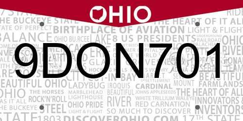 9DON701 Ohio License Plate