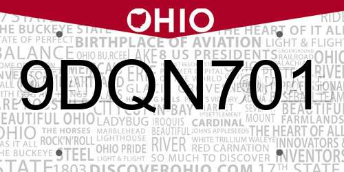 9DQN701 Ohio License Plate