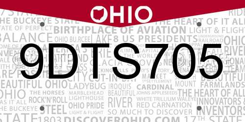 9DTS705 Ohio License Plate