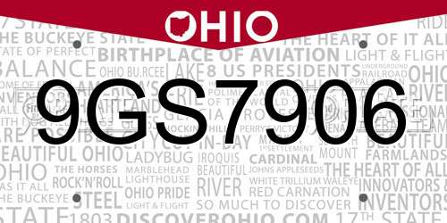 9GS7906 Ohio License Plate