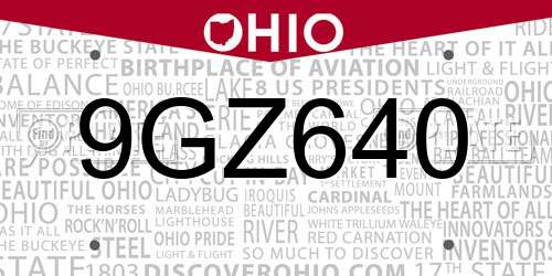 9GZ640 Ohio License Plate