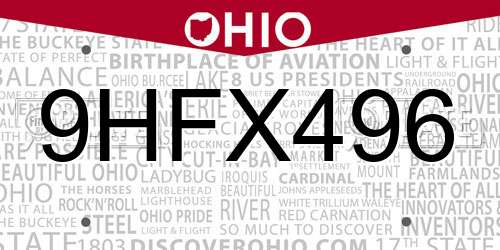 9HFX496 Ohio License Plate