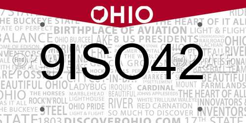 9ISO42 Ohio License Plate