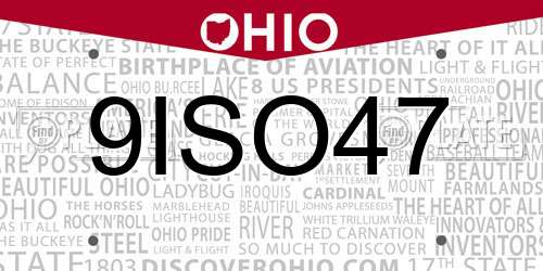 9ISO47 Ohio License Plate
