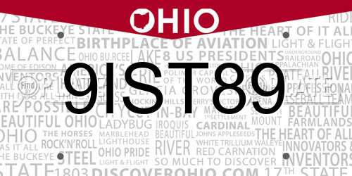 9IST89 Ohio License Plate