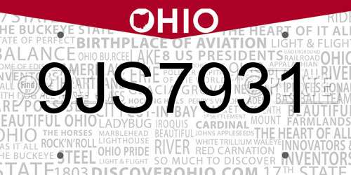 9JS7931 Ohio License Plate