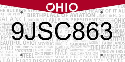 9JSC863 Ohio License Plate