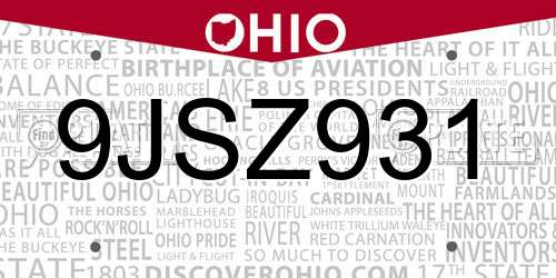 9JSZ931 Ohio License Plate